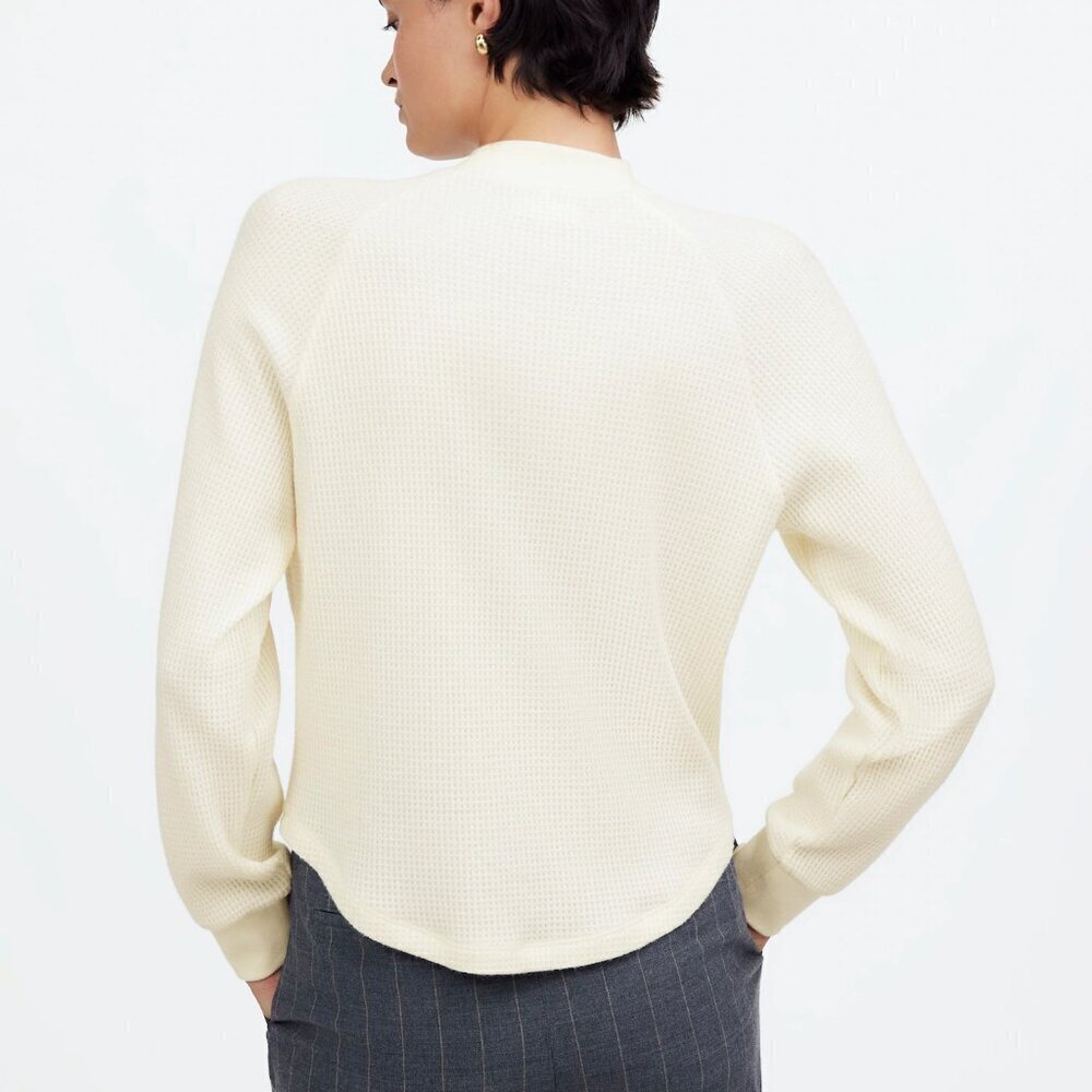 Madewell Textural Waffle Knit Long Sleeve Crewneck Tee White Size S NWOT - Picture 4 of 8